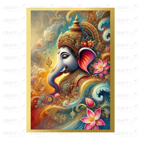 Craftnest_Reflections_Ganesha_Religious_30X20_Cm_Wall_Frame,_Canvas_Printed_Golden_Framed_For_Home_Decor_Spiritual_Lord_For_Office,_Studio,_Bedroom,_Living_Room,_Design_5
