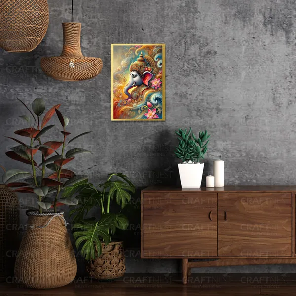 Craftnest_Reflections_Ganesha_Religious_30X20_Cm_Wall_Frame,_Canvas_Printed_Golden_Framed_For_Home_Decor_Spiritual_Lord_For_Office,_Studio,_Bedroom,_Living_Room,_Design_5