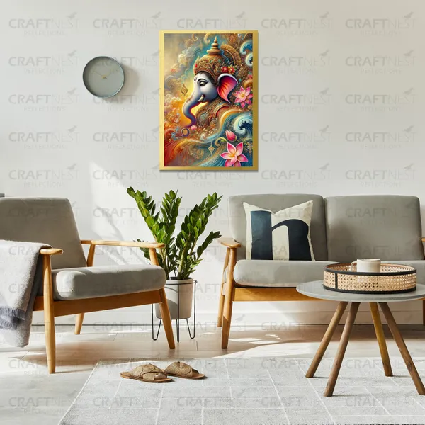 Craftnest_Reflections_Ganesha_Religious_42X30_Cm_Wall_Frame,_Canvas_Printed_Golden_Framed_For_Home_Decor_Spiritual_Lord_For_Office,_Studio,_Bedroom,_Living_Room,_Design_5
