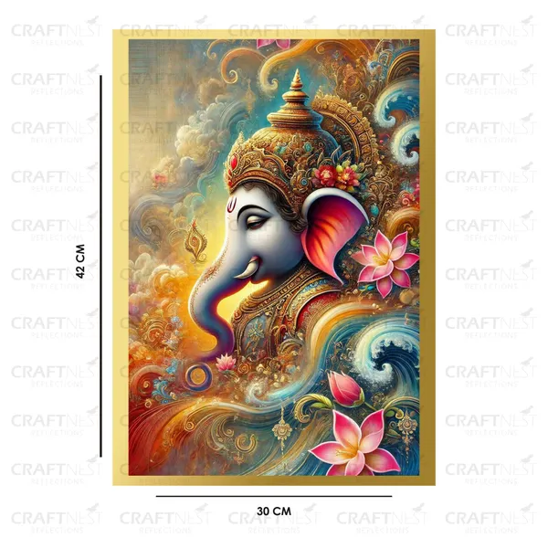 Craftnest_Reflections_Ganesha_Religious_42X30_Cm_Wall_Frame,_Canvas_Printed_Golden_Framed_For_Home_Decor_Spiritual_Lord_For_Office,_Studio,_Bedroom,_Living_Room,_Design_5