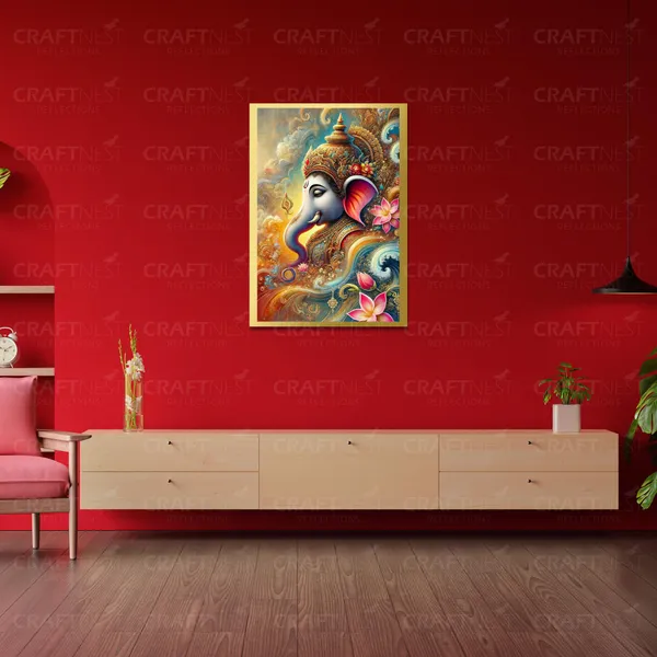 Craftnest_Reflections_Ganesha_Religious_42X30_Cm_Wall_Frame,_Canvas_Printed_Golden_Framed_For_Home_Decor_Spiritual_Lord_For_Office,_Studio,_Bedroom,_Living_Room,_Design_5