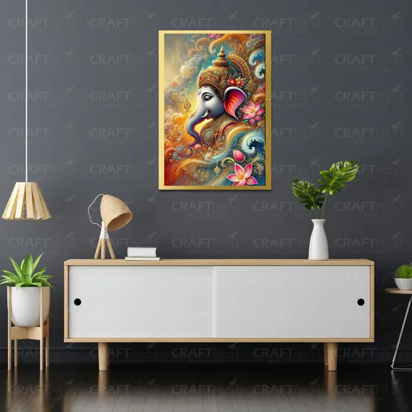 Craftnest_Reflections_Ganesha_Religious_42X30_Cm_Wall_Frame,_Canvas_Printed_Golden_Framed_For_Home_Decor_Spiritual_Lord_For_Office,_Studio,_Bedroom,_Living_Room,_Design_5
