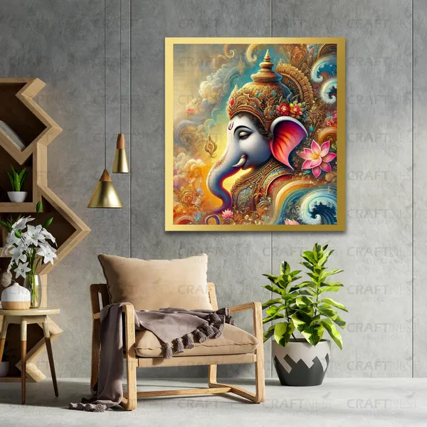 Craftnest_Reflections_Ganesha_Religious_60X50_Cm_Wall_Frame,_Canvas_Printed_Golden_Framed_For_Home_Decor_Spiritual_Lord_For_Office,_Studio,_Bedroom,_Living_Room,_Design_5