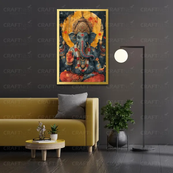 Craftnest_Reflections_Ganesha_Religious_Wall_Frame,_Canvas_Printed_Golden_Framed_For_Home_Daccor_Spiritual_Lord_For_Office,_Studio,_Bedroom,_Living_Room,_Design_7