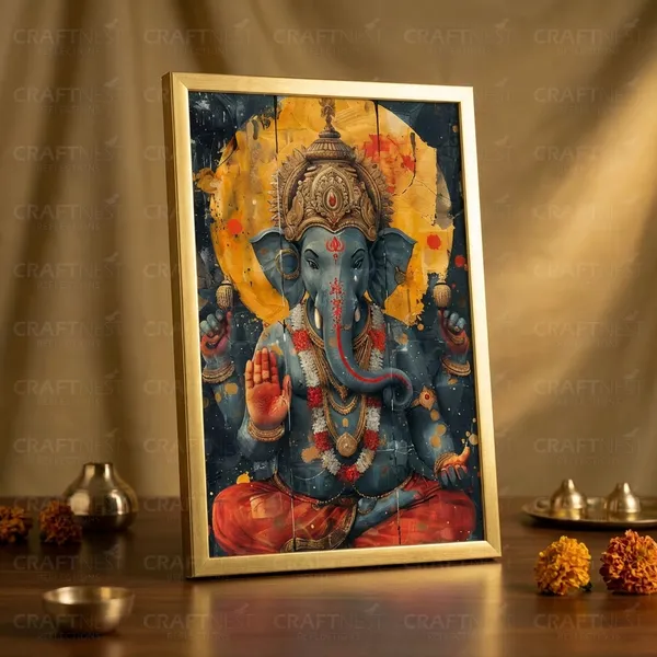 Craftnest_Reflections_Ganesha_Religious_Wall_Frame,_Canvas_Printed_Golden_Framed_For_Home_Daccor_Spiritual_Lord_For_Office,_Studio,_Bedroom,_Living_Room,_Design_7