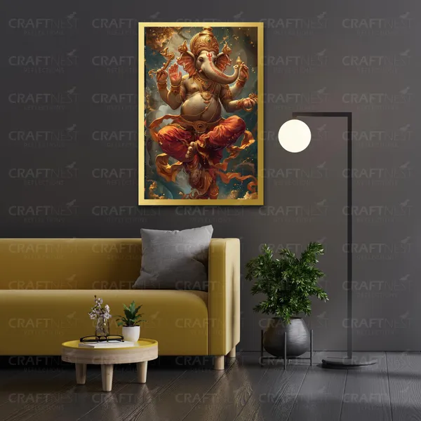Craftnest_Reflections_Ganesha_Religious_Wall_Frame,_Canvas_Printed_Golden_Framed_For_Home_Daccor_Spiritual_Lord_For_Office,_Studio,_Bedroom,_Living_Room,_Design_8