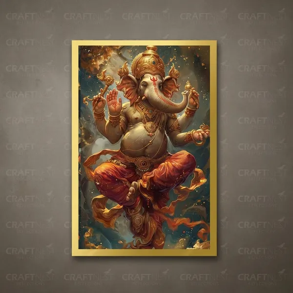 Craftnest_Reflections_Ganesha_Religious_Wall_Frame,_Canvas_Printed_Golden_Framed_For_Home_Daccor_Spiritual_Lord_For_Office,_Studio,_Bedroom,_Living_Room,_Design_8