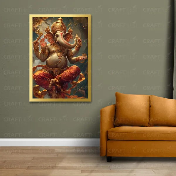 Craftnest_Reflections_Ganesha_Religious_Wall_Frame,_Canvas_Printed_Golden_Framed_For_Home_Daccor_Spiritual_Lord_For_Office,_Studio,_Bedroom,_Living_Room,_Design_9