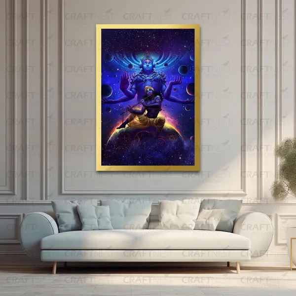 Craftnest_Reflections_Lord_Krishna_Religious_91X60_Cm_Wall_Frame,_Canvas_Printed_Golden_Framed_For_Home_Decor_Spiritual_Lord_For_Office,_Studio,_Bedroom,_Living_Room,_Design_1
