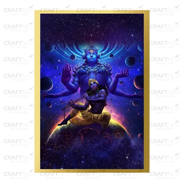 Craftnest_Reflections_Lord_Krishna_Religious_30X20_Cm_Wall_Frame,_Canvas_Printed_Golden_Framed_For_Home_Decor_Spiritual_Lord_For_Office,_Studio,_Bedroom,_Living_Room,_Design_1