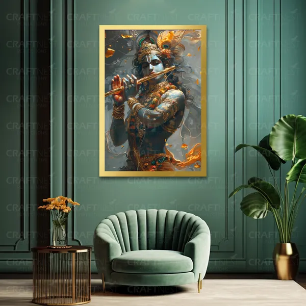 Craftnest_Reflections_Lord_Krishna_Religious_91X60_Cm_Wall_Frame,_Canvas_Printed_Golden_Framed_For_Home_Decor_Spiritual_Lord_For_Office,_Studio,_Bedroom,_Living_Room,_Design_2