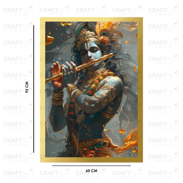 Craftnest_Reflections_Lord_Krishna_Religious_91X60_Cm_Wall_Frame,_Canvas_Printed_Golden_Framed_For_Home_Decor_Spiritual_Lord_For_Office,_Studio,_Bedroom,_Living_Room,_Design_2
