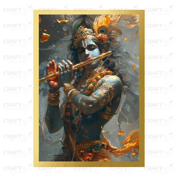 Craftnest_Reflections_Lord_Krishna_Religious_91X60_Cm_Wall_Frame,_Canvas_Printed_Golden_Framed_For_Home_Decor_Spiritual_Lord_For_Office,_Studio,_Bedroom,_Living_Room,_Design_2