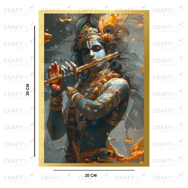 Craftnest_Reflections_Lord_Krishna_Religious_30X20_Cm_Wall_Frame,_Canvas_Printed_Golden_Framed_For_Home_Decor_Spiritual_Lord_For_Office,_Studio,_Bedroom,_Living_Room,_Design_2