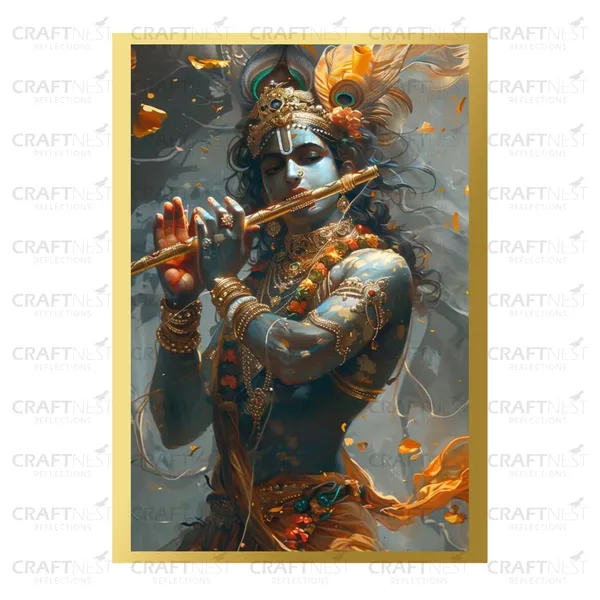 Craftnest_Reflections_Lord_Krishna_Religious_30X20_Cm_Wall_Frame,_Canvas_Printed_Golden_Framed_For_Home_Decor_Spiritual_Lord_For_Office,_Studio,_Bedroom,_Living_Room,_Design_2