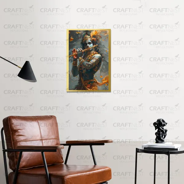 Craftnest_Reflections_Lord_Krishna_Religious_30X20_Cm_Wall_Frame,_Canvas_Printed_Golden_Framed_For_Home_Decor_Spiritual_Lord_For_Office,_Studio,_Bedroom,_Living_Room,_Design_2