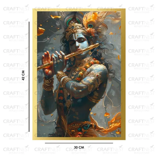 Craftnest_Reflections_Lord_Krishna_Religious_42X30_Cm_Wall_Frame,_Canvas_Printed_Golden_Framed_For_Home_Decor_Spiritual_Lord_For_Office,_Studio,_Bedroom,_Living_Room,_Design_2