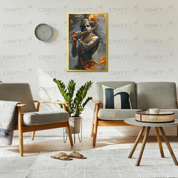 Craftnest_Reflections_Lord_Krishna_Religious_42X30_Cm_Wall_Frame,_Canvas_Printed_Golden_Framed_For_Home_Decor_Spiritual_Lord_For_Office,_Studio,_Bedroom,_Living_Room,_Design_2