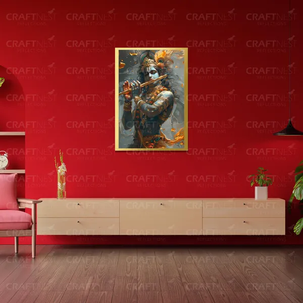 Craftnest_Reflections_Lord_Krishna_Religious_42X30_Cm_Wall_Frame,_Canvas_Printed_Golden_Framed_For_Home_Decor_Spiritual_Lord_For_Office,_Studio,_Bedroom,_Living_Room,_Design_2