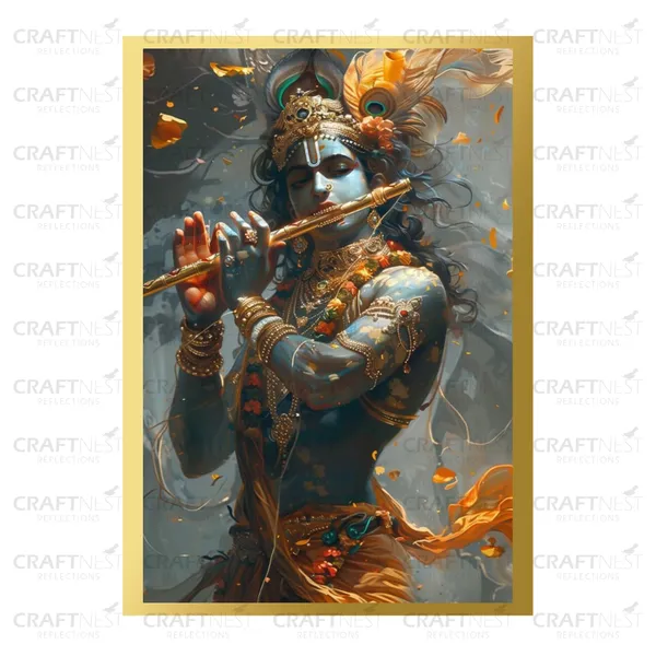 Craftnest_Reflections_Lord_Krishna_Religious_42X30_Cm_Wall_Frame,_Canvas_Printed_Golden_Framed_For_Home_Decor_Spiritual_Lord_For_Office,_Studio,_Bedroom,_Living_Room,_Design_2