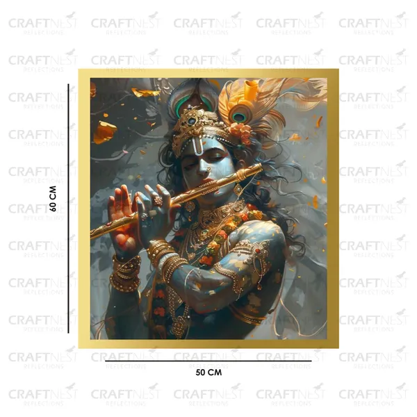 Craftnest_Reflections_Lord_Krishna_Religious_60X50_Cm_Wall_Frame,_Canvas_Printed_Golden_Framed_For_Home_Decor_Spiritual_Lord_For_Office,_Studio,_Bedroom,_Living_Room,_Design_2