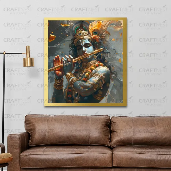Craftnest_Reflections_Lord_Krishna_Religious_60X50_Cm_Wall_Frame,_Canvas_Printed_Golden_Framed_For_Home_Decor_Spiritual_Lord_For_Office,_Studio,_Bedroom,_Living_Room,_Design_2