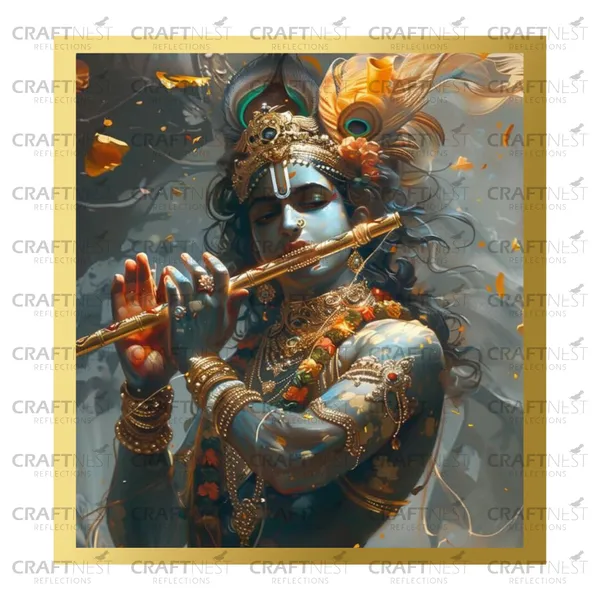 Craftnest_Reflections_Lord_Krishna_Religious_60X50_Cm_Wall_Frame,_Canvas_Printed_Golden_Framed_For_Home_Decor_Spiritual_Lord_For_Office,_Studio,_Bedroom,_Living_Room,_Design_2
