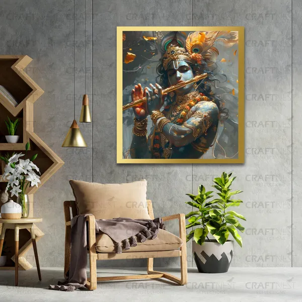 Craftnest_Reflections_Lord_Krishna_Religious_60X50_Cm_Wall_Frame,_Canvas_Printed_Golden_Framed_For_Home_Decor_Spiritual_Lord_For_Office,_Studio,_Bedroom,_Living_Room,_Design_2