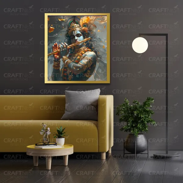 Craftnest_Reflections_Lord_Krishna_Religious_60X50_Cm_Wall_Frame,_Canvas_Printed_Golden_Framed_For_Home_Decor_Spiritual_Lord_For_Office,_Studio,_Bedroom,_Living_Room,_Design_2