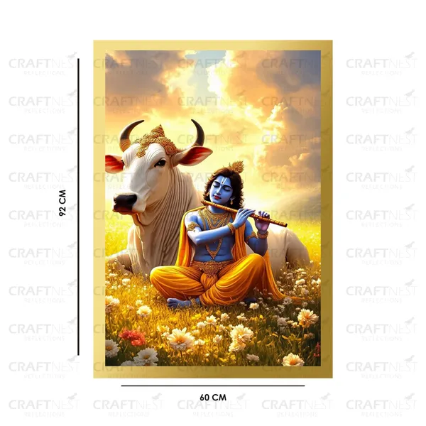 Craftnest_Reflections_Lord_Krishna_Religious_91X60_Cm_Wall_Frame,_Canvas_Printed_Golden_Framed_For_Home_Decor_Spiritual_Lord_For_Office,_Studio,_Bedroom,_Living_Room,_Design_3