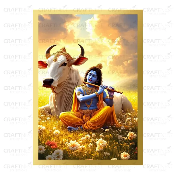Craftnest_Reflections_Lord_Krishna_Religious_91X60_Cm_Wall_Frame,_Canvas_Printed_Golden_Framed_For_Home_Decor_Spiritual_Lord_For_Office,_Studio,_Bedroom,_Living_Room,_Design_3