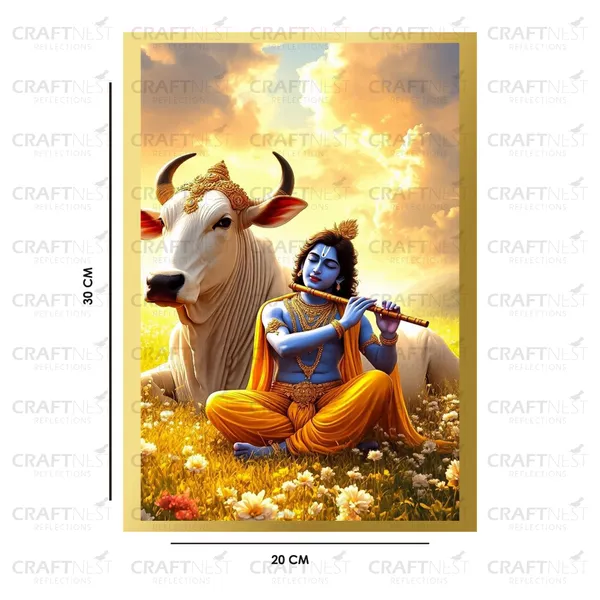 Craftnest_Reflections_Lord_Krishna_Religious_30X20_Cm_Wall_Frame,_Canvas_Printed_Golden_Framed_For_Home_Decor_Spiritual_Lord_For_Office,_Studio,_Bedroom,_Living_Room,_Design_3