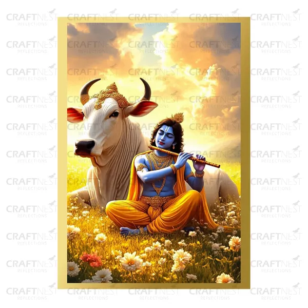 Craftnest_Reflections_Lord_Krishna_Religious_30X20_Cm_Wall_Frame,_Canvas_Printed_Golden_Framed_For_Home_Decor_Spiritual_Lord_For_Office,_Studio,_Bedroom,_Living_Room,_Design_3