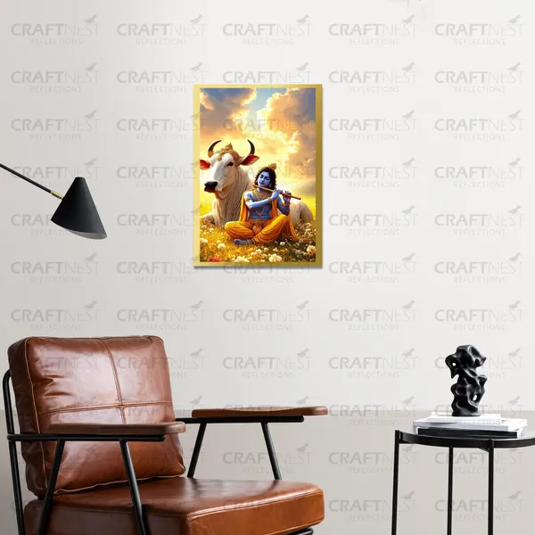 Craftnest_Reflections_Lord_Krishna_Religious_30X20_Cm_Wall_Frame,_Canvas_Printed_Golden_Framed_For_Home_Decor_Spiritual_Lord_For_Office,_Studio,_Bedroom,_Living_Room,_Design_3
