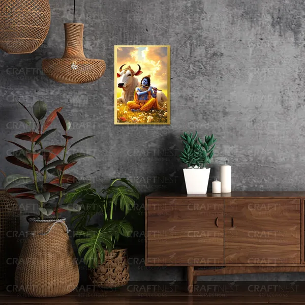 Craftnest_Reflections_Lord_Krishna_Religious_30X20_Cm_Wall_Frame,_Canvas_Printed_Golden_Framed_For_Home_Decor_Spiritual_Lord_For_Office,_Studio,_Bedroom,_Living_Room,_Design_3