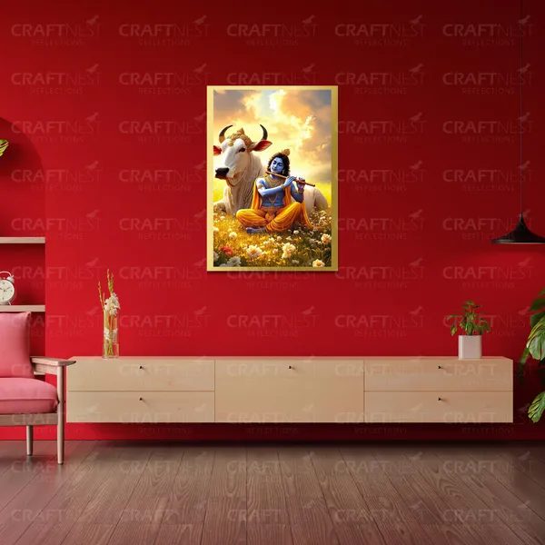 Craftnest_Reflections_Lord_Krishna_Religious_42X30_Cm_Wall_Frame,_Canvas_Printed_Golden_Framed_For_Home_Decor_Spiritual_Lord_For_Office,_Studio,_Bedroom,_Living_Room,_Design_3