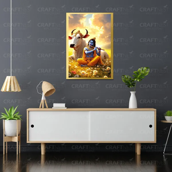 Craftnest_Reflections_Lord_Krishna_Religious_42X30_Cm_Wall_Frame,_Canvas_Printed_Golden_Framed_For_Home_Decor_Spiritual_Lord_For_Office,_Studio,_Bedroom,_Living_Room,_Design_3