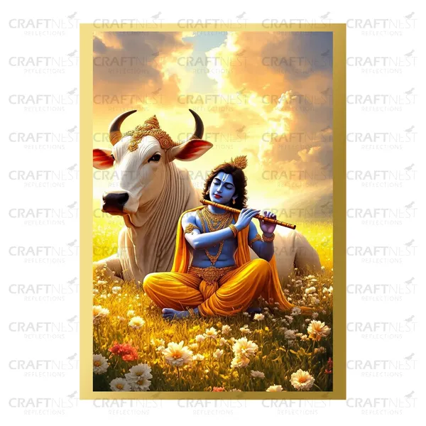 Craftnest_Reflections_Lord_Krishna_Religious_42X30_Cm_Wall_Frame,_Canvas_Printed_Golden_Framed_For_Home_Decor_Spiritual_Lord_For_Office,_Studio,_Bedroom,_Living_Room,_Design_3
