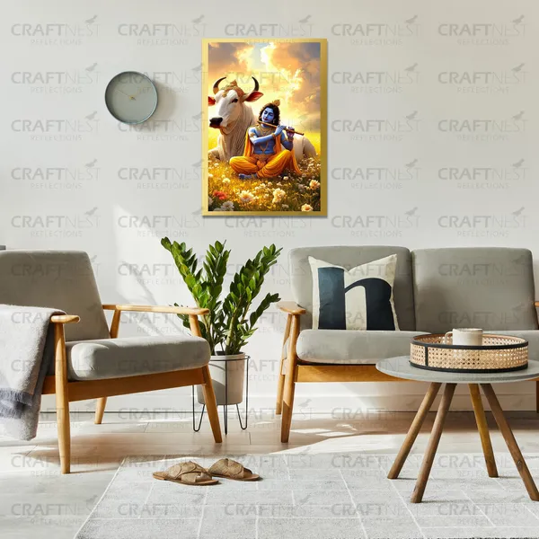 Craftnest_Reflections_Lord_Krishna_Religious_42X30_Cm_Wall_Frame,_Canvas_Printed_Golden_Framed_For_Home_Decor_Spiritual_Lord_For_Office,_Studio,_Bedroom,_Living_Room,_Design_3