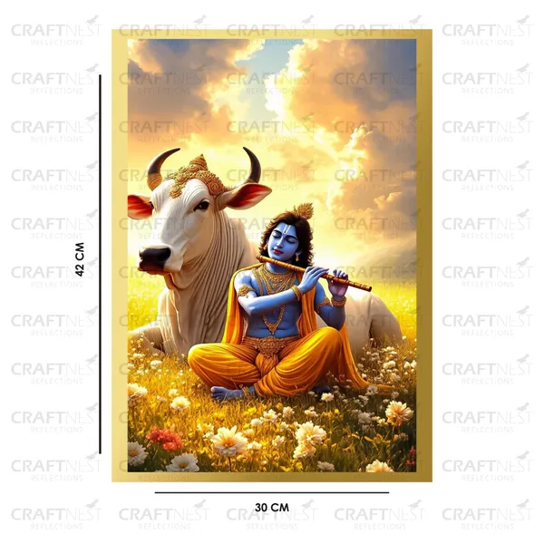 Craftnest_Reflections_Lord_Krishna_Religious_42X30_Cm_Wall_Frame,_Canvas_Printed_Golden_Framed_For_Home_Decor_Spiritual_Lord_For_Office,_Studio,_Bedroom,_Living_Room,_Design_3