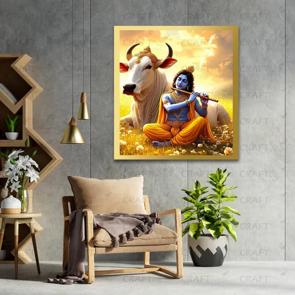Craftnest_Reflections_Lord_Krishna_Religious_60X50_Cm_Wall_Frame,_Canvas_Printed_Golden_Framed_For_Home_Decor_Spiritual_Lord_For_Office,_Studio,_Bedroom,_Living_Room,_Design_3