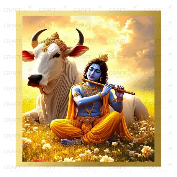 Craftnest_Reflections_Lord_Krishna_Religious_60X50_Cm_Wall_Frame,_Canvas_Printed_Golden_Framed_For_Home_Decor_Spiritual_Lord_For_Office,_Studio,_Bedroom,_Living_Room,_Design_3