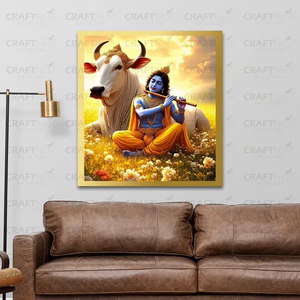 Craftnest_Reflections_Lord_Krishna_Religious_60X50_Cm_Wall_Frame,_Canvas_Printed_Golden_Framed_For_Home_Decor_Spiritual_Lord_For_Office,_Studio,_Bedroom,_Living_Room,_Design_3