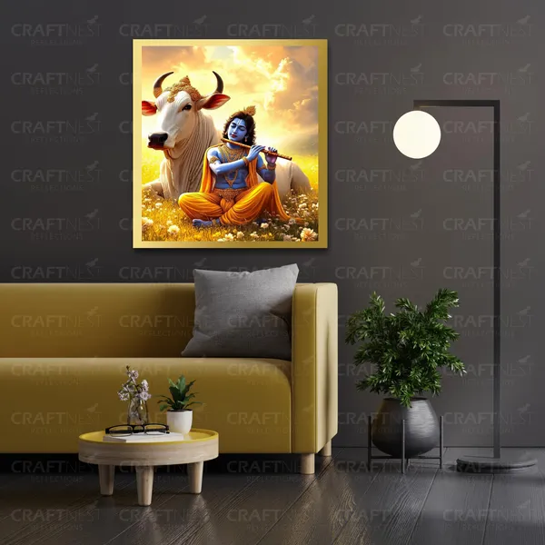 Craftnest_Reflections_Lord_Krishna_Religious_60X50_Cm_Wall_Frame,_Canvas_Printed_Golden_Framed_For_Home_Decor_Spiritual_Lord_For_Office,_Studio,_Bedroom,_Living_Room,_Design_3