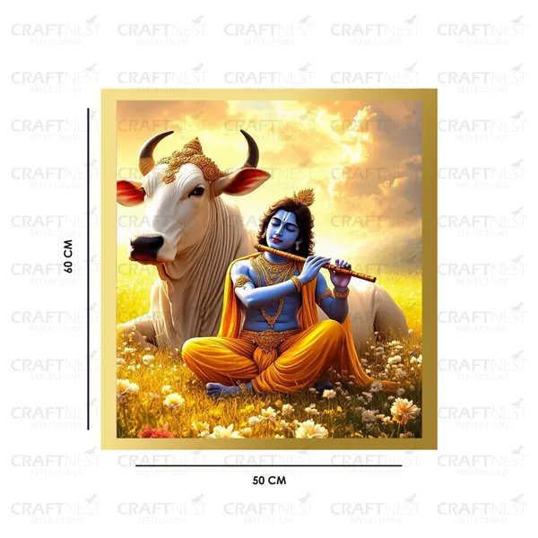 Craftnest_Reflections_Lord_Krishna_Religious_60X50_Cm_Wall_Frame,_Canvas_Printed_Golden_Framed_For_Home_Decor_Spiritual_Lord_For_Office,_Studio,_Bedroom,_Living_Room,_Design_3