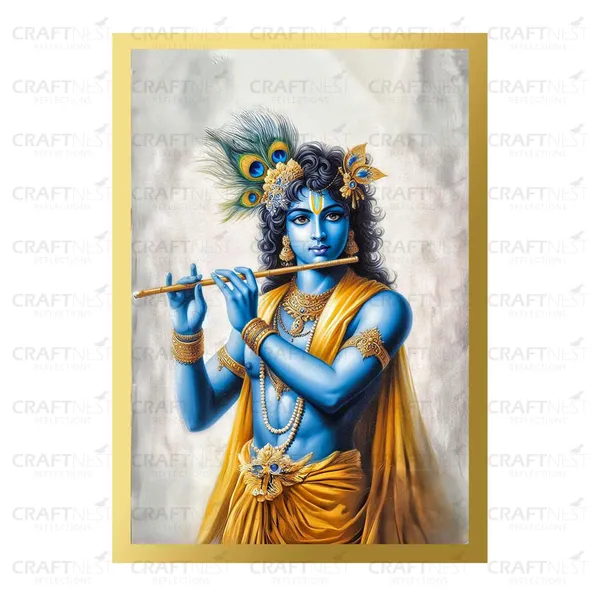 Craftnest_Reflections_Lord_Krishna_Religious_91X60_Cm_Wall_Frame,_Canvas_Printed_Golden_Framed_For_Home_Decor_Spiritual_Lord_For_Office,_Studio,_Bedroom,_Living_Room,_Design_4