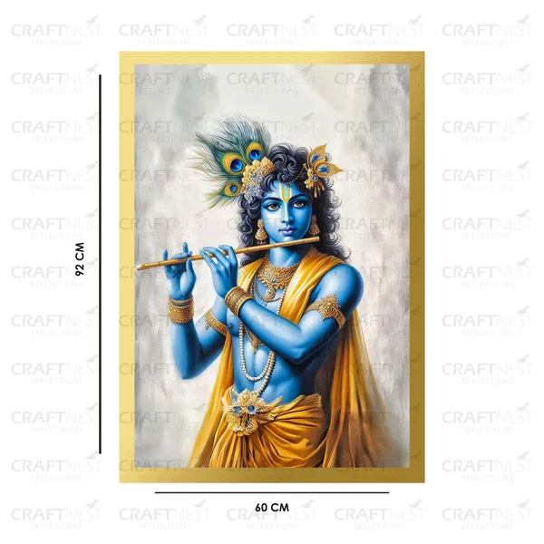Craftnest_Reflections_Lord_Krishna_Religious_91X60_Cm_Wall_Frame,_Canvas_Printed_Golden_Framed_For_Home_Decor_Spiritual_Lord_For_Office,_Studio,_Bedroom,_Living_Room,_Design_4