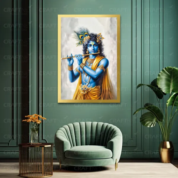 Craftnest_Reflections_Lord_Krishna_Religious_91X60_Cm_Wall_Frame,_Canvas_Printed_Golden_Framed_For_Home_Decor_Spiritual_Lord_For_Office,_Studio,_Bedroom,_Living_Room,_Design_4
