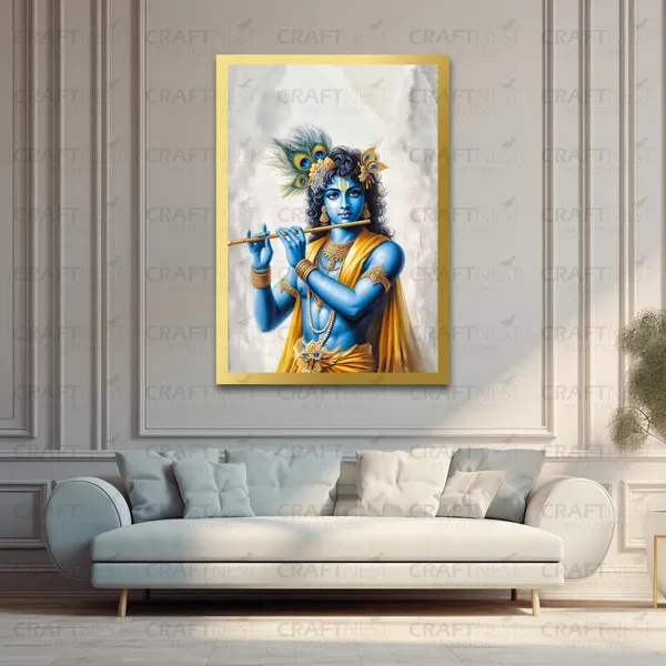 Craftnest_Reflections_Lord_Krishna_Religious_91X60_Cm_Wall_Frame,_Canvas_Printed_Golden_Framed_For_Home_Decor_Spiritual_Lord_For_Office,_Studio,_Bedroom,_Living_Room,_Design_4
