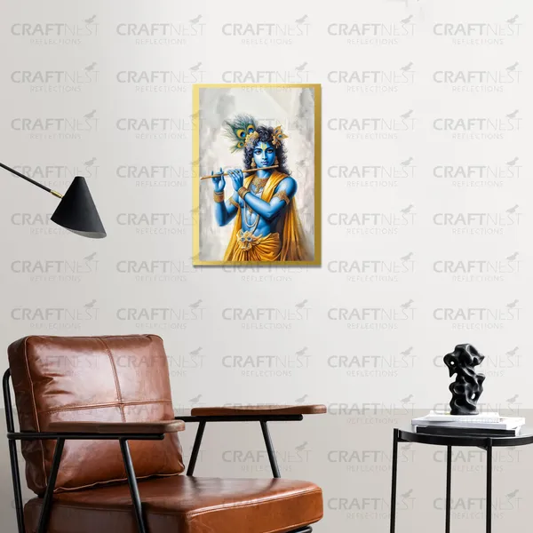 Craftnest_Reflections_Lord_Krishna_Religious_30X20_Cm_Wall_Frame,_Canvas_Printed_Golden_Framed_For_Home_Decor_Spiritual_Lord_For_Office,_Studio,_Bedroom,_Living_Room,_Design_4
